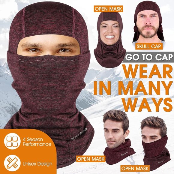 Balaclava Face Mask Windproof Thermal Hooded Hat for Men and Women Polyester - Picture 6 of 9